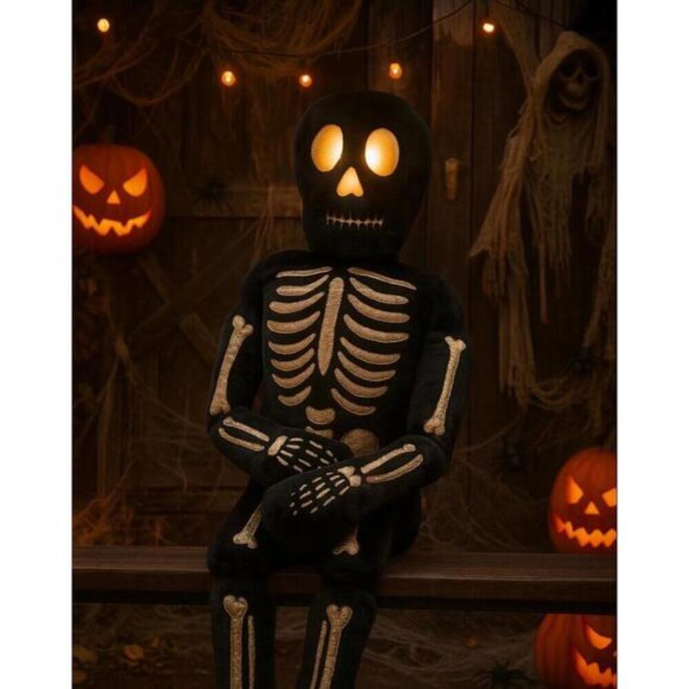 Isaac Mizrahi Plush Skeleton Pillow 5 FT | Black & Gold Halloween Decor | NWT